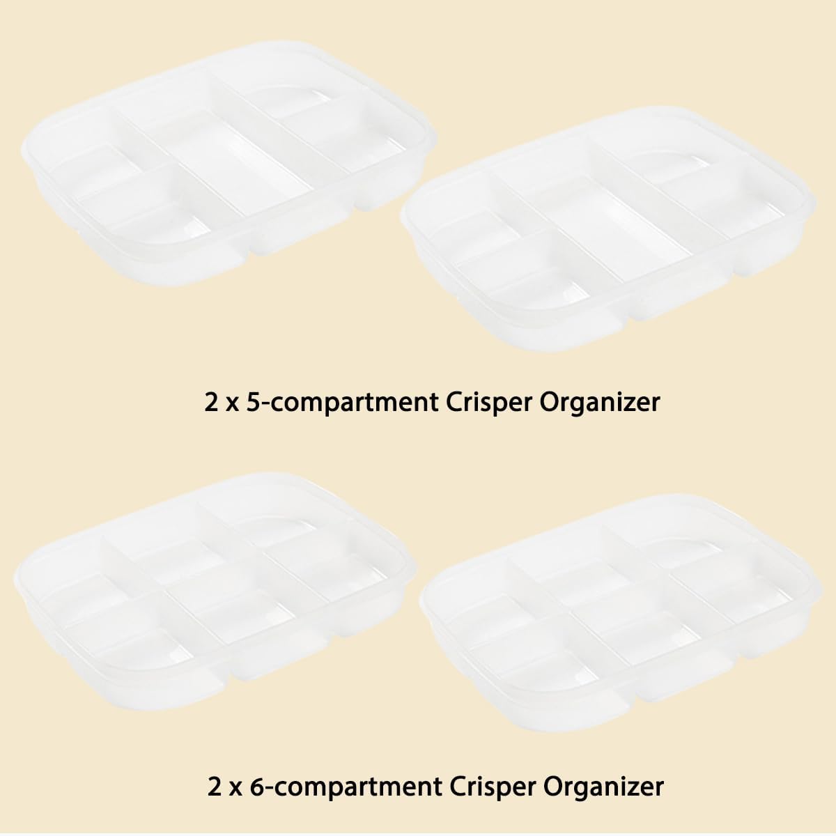 Refrigerator Divider Storage Box Set of 4 (2 x 5-Compartment + 2 x 6-Compartment) Multi-Purpose Crisper Organizer
