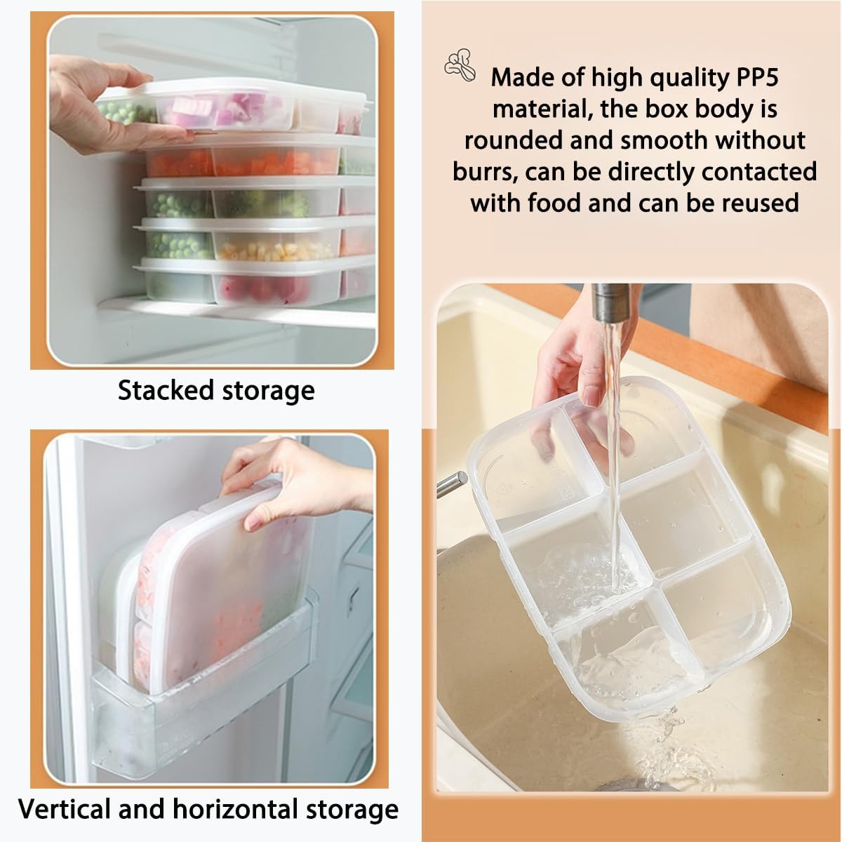 Refrigerator Divider Storage Box Set of 4 (2 x 5-Compartment + 2 x 6-Compartment) Multi-Purpose Crisper Organizer
