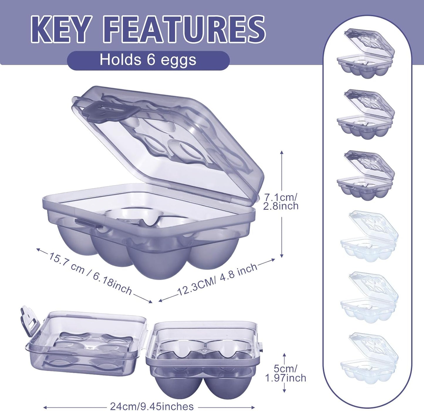 6 Pack Refrigerator Egg Storage Box with Lid ā Portable 6-Grid Egg Holder Container, Food-Grade Plastic Egg Tray