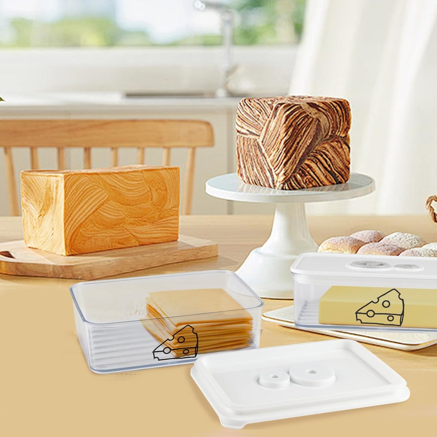 2-Pack Cheese Storage Container 1250ml Food-Grade Airtight Refrigerator Organizer
