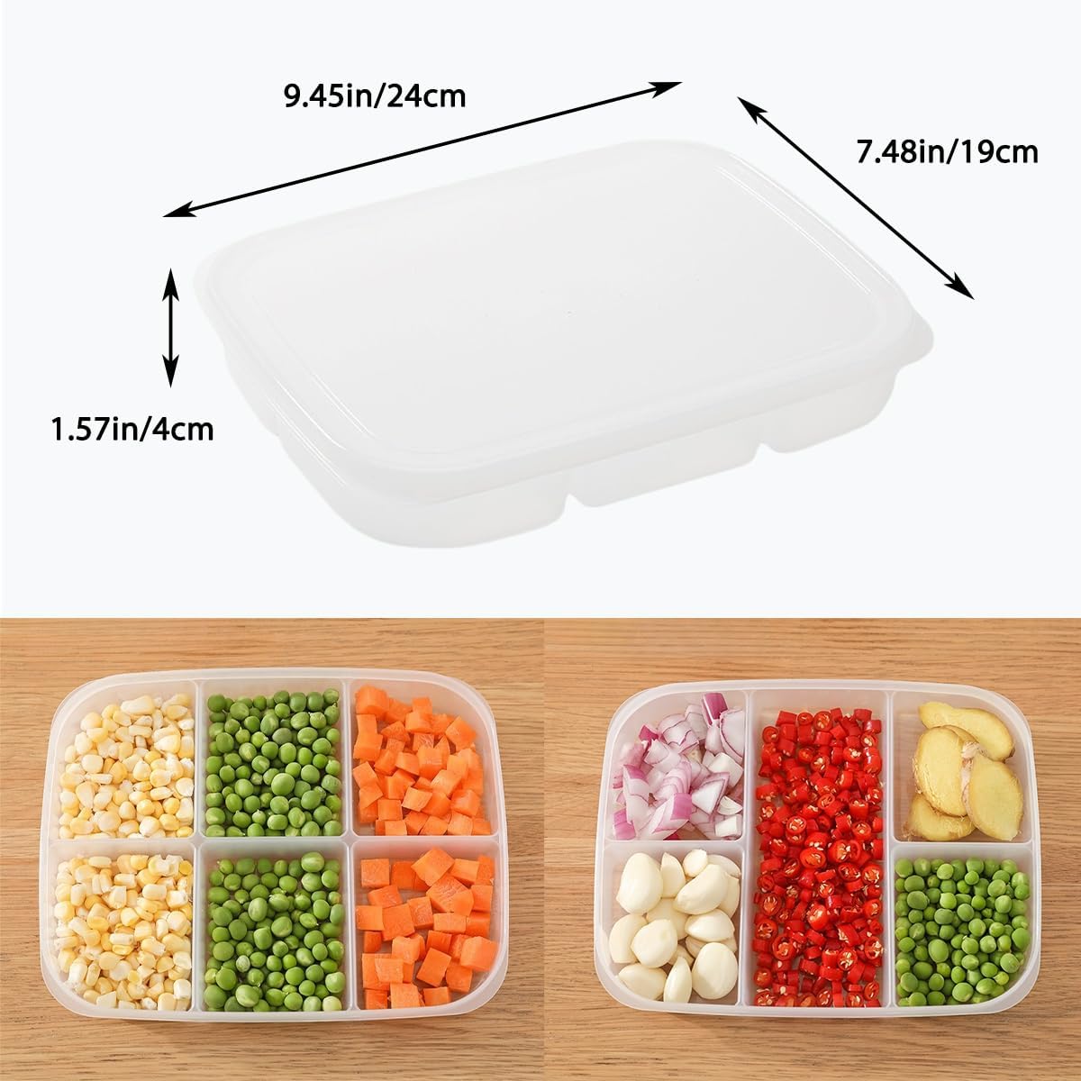 Refrigerator Divider Storage Box Set of 4 (2 x 5-Compartment + 2 x 6-Compartment) Multi-Purpose Crisper Organizer