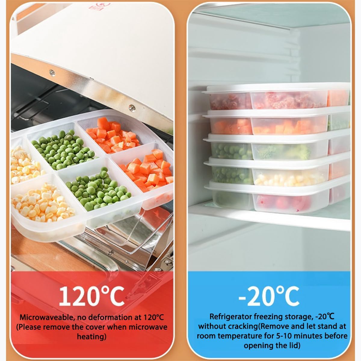 Refrigerator Divider Storage Box Set of 4 (2 x 5-Compartment + 2 x 6-Compartment) Multi-Purpose Crisper Organizer