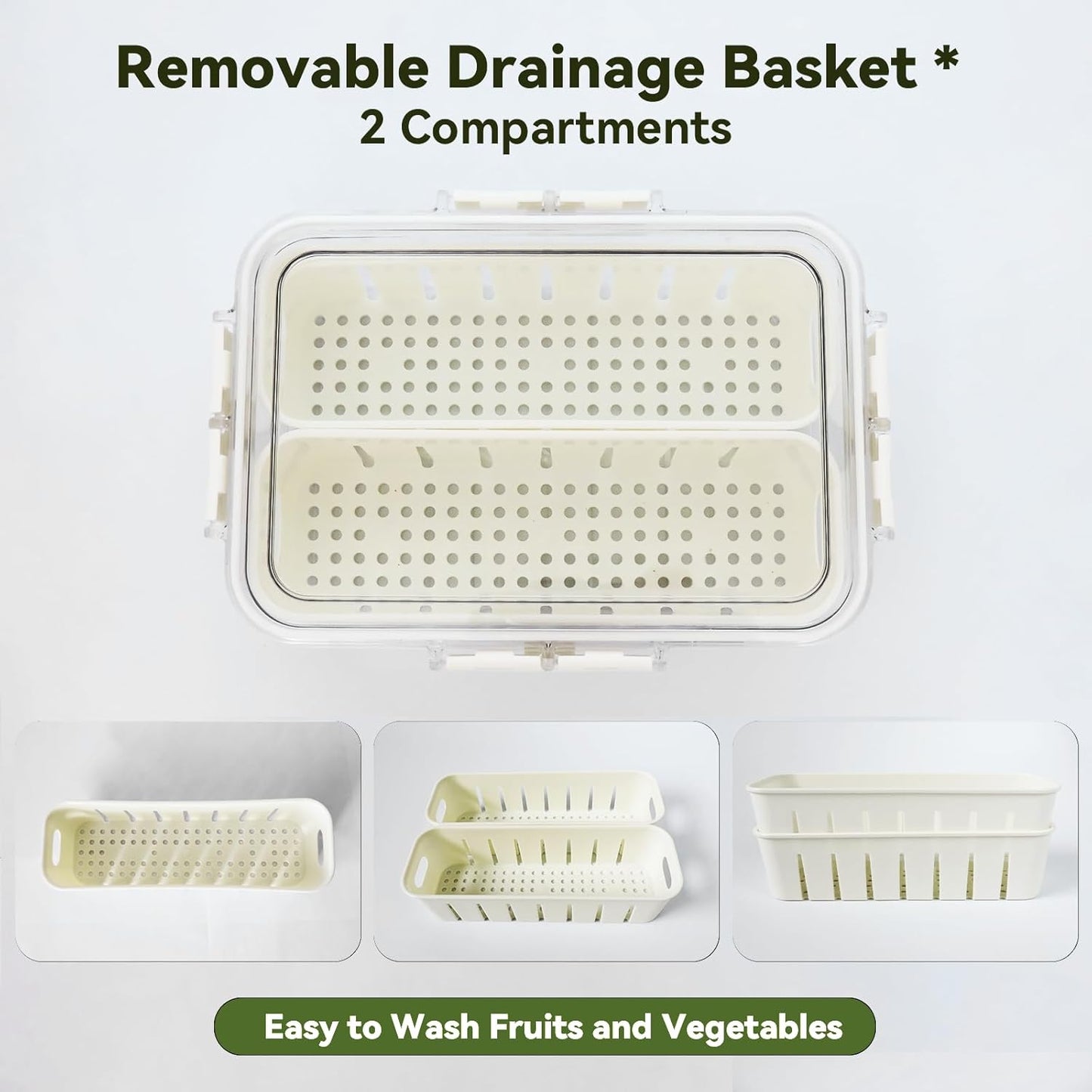 Rectangular Refrigerator Fresh-Keeping Storage Box with Drain Basket Insert 24ร17ร7cm