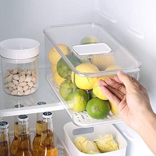 3 Pack Refrigerator Storage Containers with Draining Tray – Fresh-Keeping Boxes for Fruits & Vegetables (2 Medium + 1 Large)