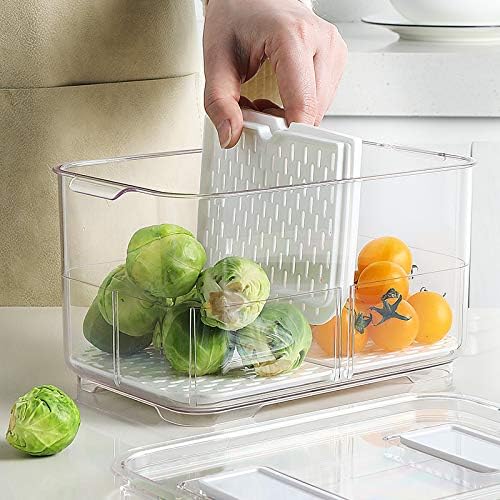 Clear Refrigerator Storage Bin with Divider – Food Storage Container for Fridge Organization