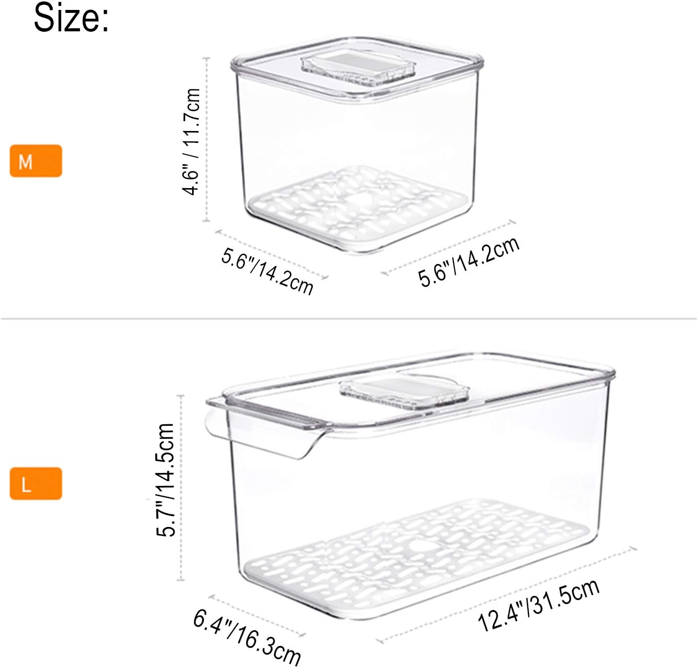 3 Pack Refrigerator Storage Containers with Draining Tray – Fresh-Keeping Boxes for Fruits & Vegetables (2 Medium + 1 Large)