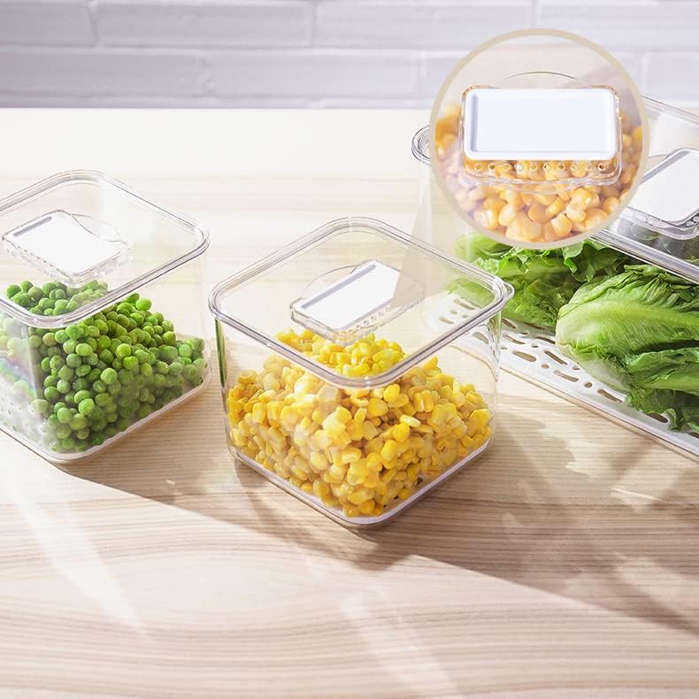 3 Pack Refrigerator Storage Containers with Draining Tray – Fresh-Keeping Boxes for Fruits & Vegetables (2 Medium + 1 Large)
