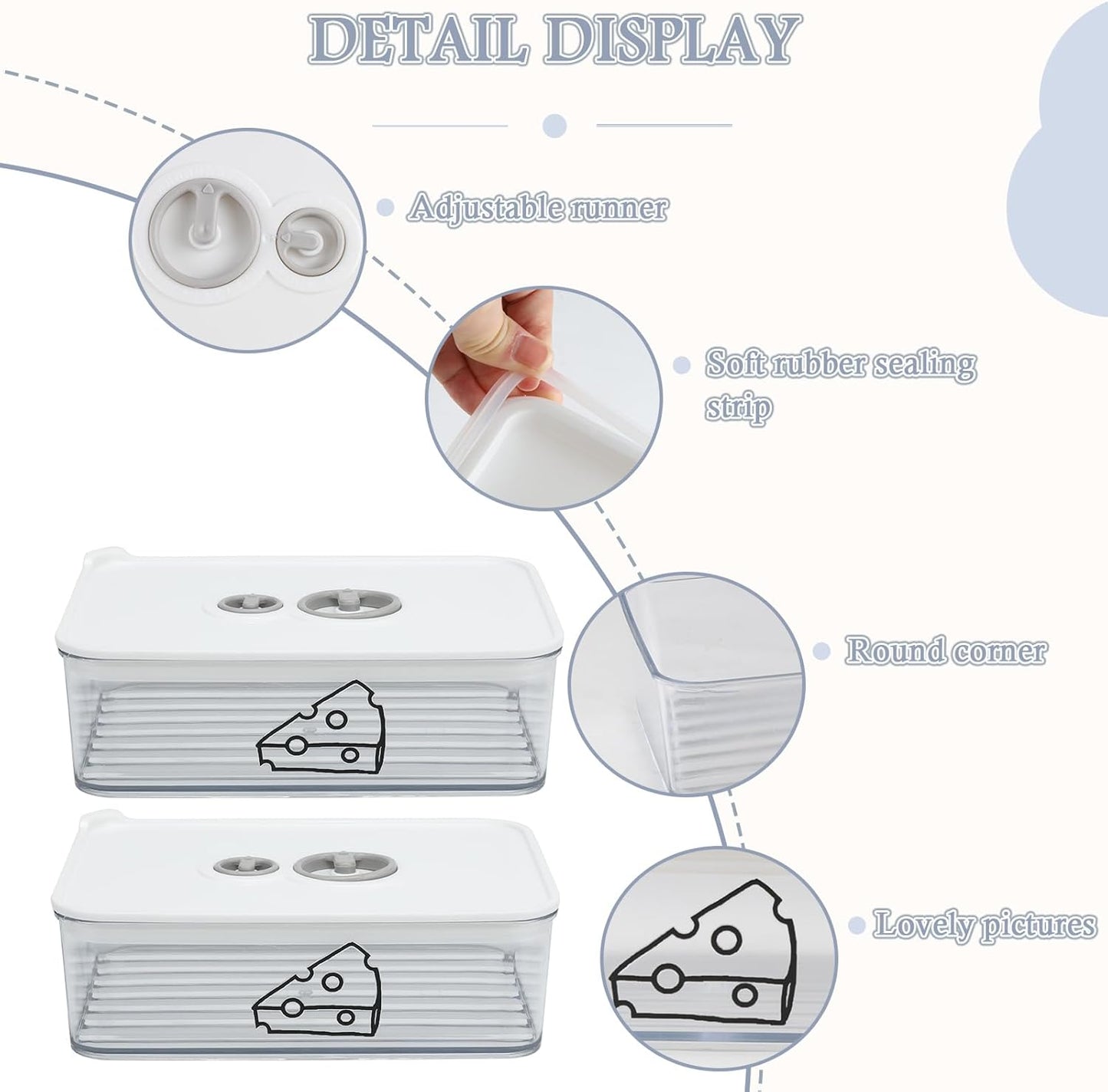 2-Pack Cheese Storage Container 1250ml Food-Grade Airtight Refrigerator Organizer