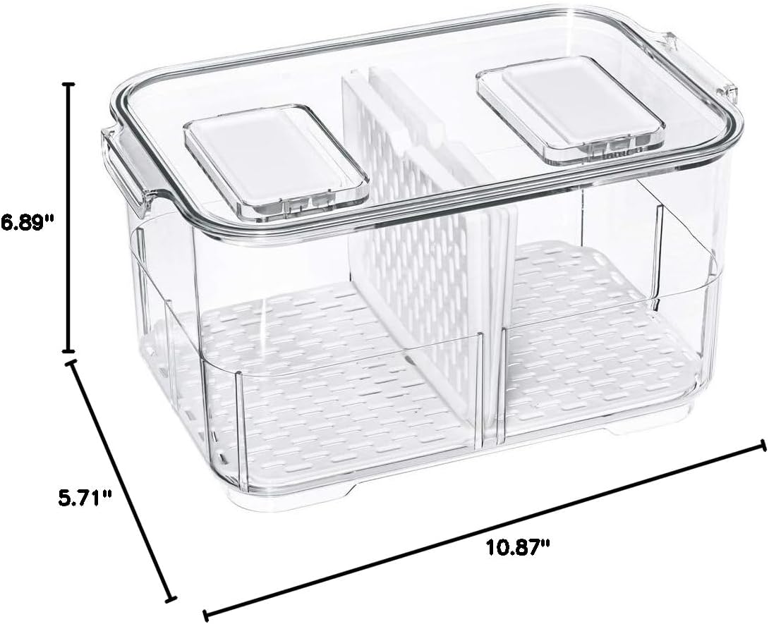 Clear Refrigerator Storage Bin with Divider – Food Storage Container for Fridge Organization