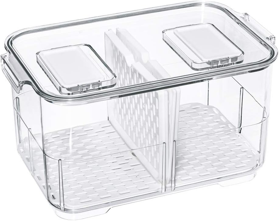 Clear Refrigerator Storage Bin with Divider – Food Storage Container for Fridge Organization