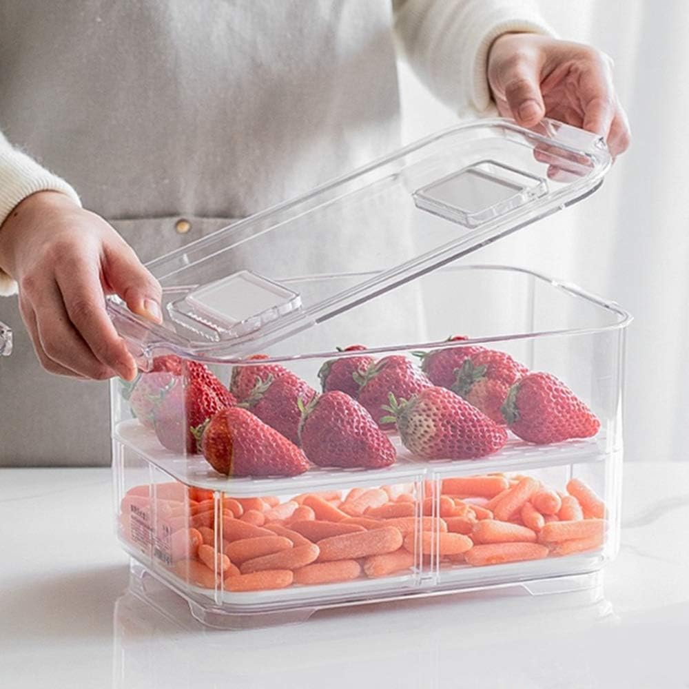 Clear Refrigerator Storage Bin with Divider – Food Storage Container for Fridge Organization