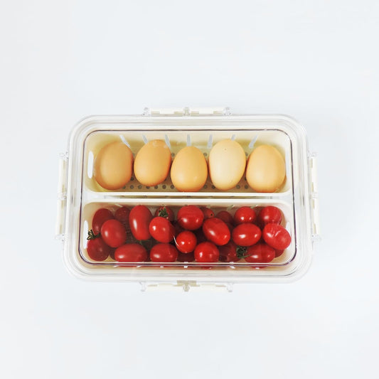 Rectangular Refrigerator Fresh-Keeping Storage Box with Drain Basket Insert 24×17×7cm