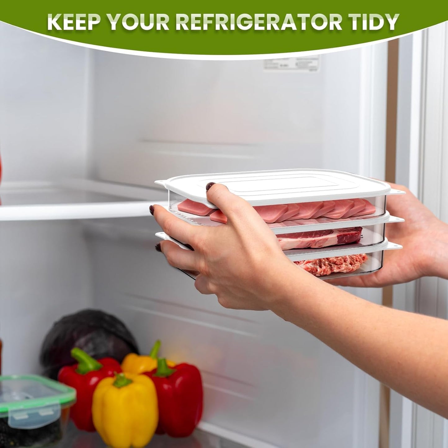 Refrigerator Deli Meat Storage Container – 3-Layer Stackable Fresh-Keeping Organizer with Lid