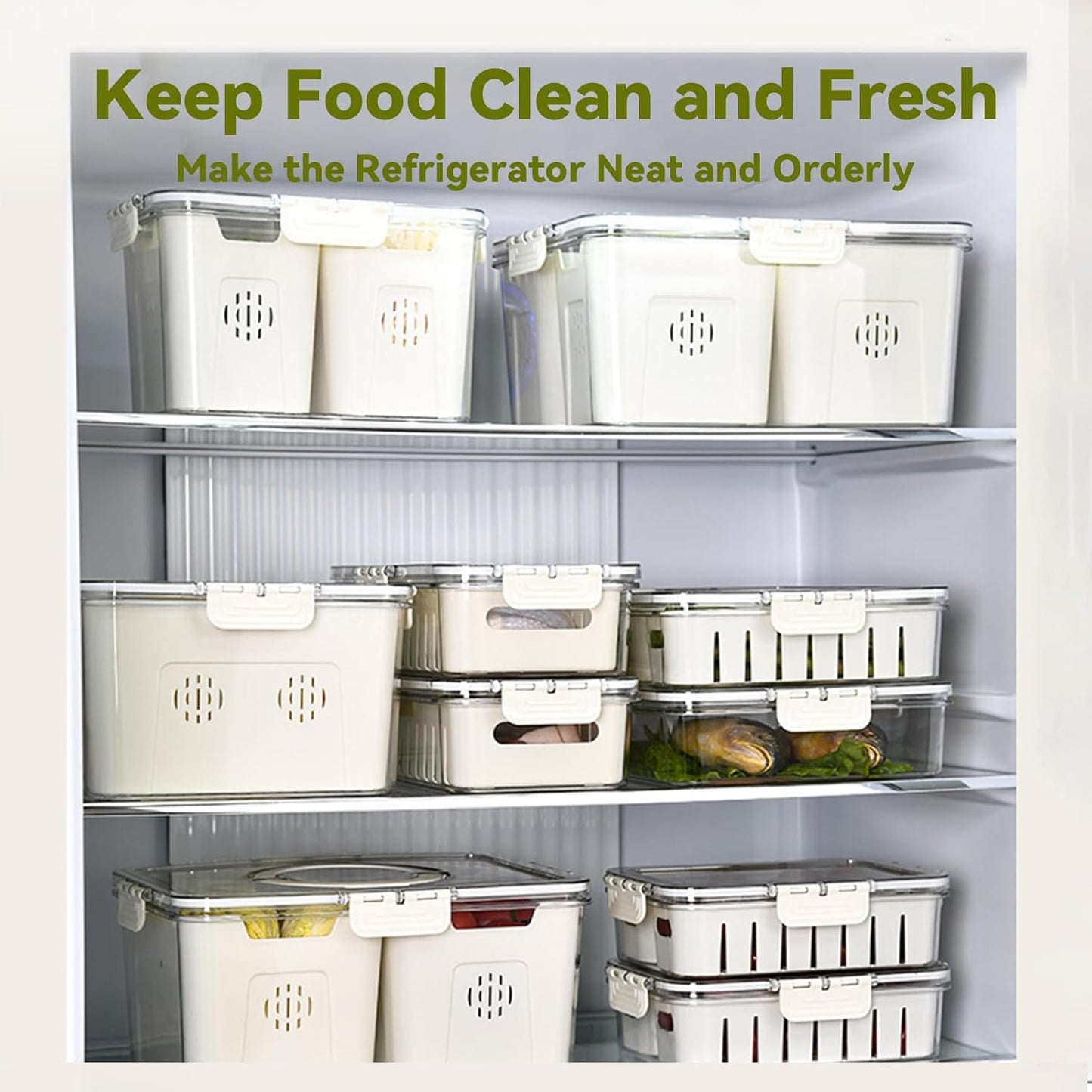 Rectangular Refrigerator Fresh-Keeping Storage Box with Drain Basket Insert 24×17×7cm