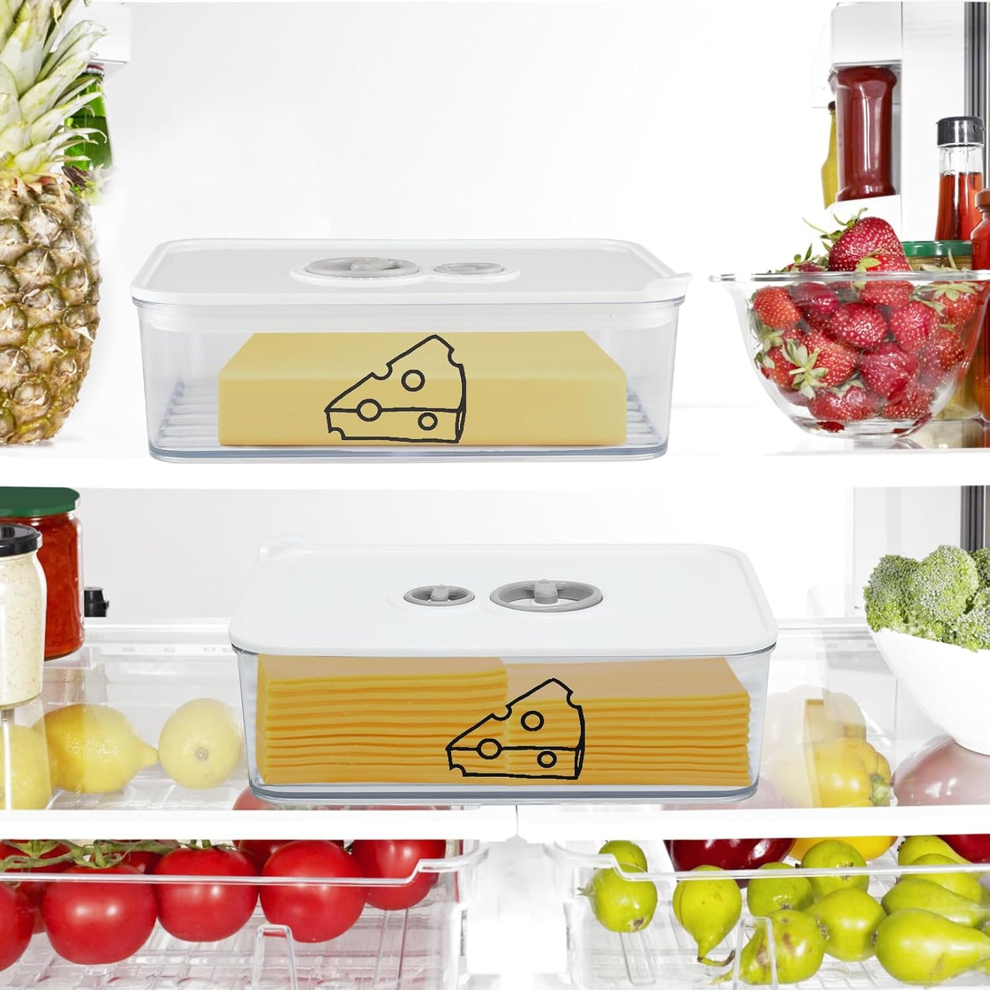 2-Pack Cheese Storage Container 1250ml Food-Grade Airtight Refrigerator Organizer