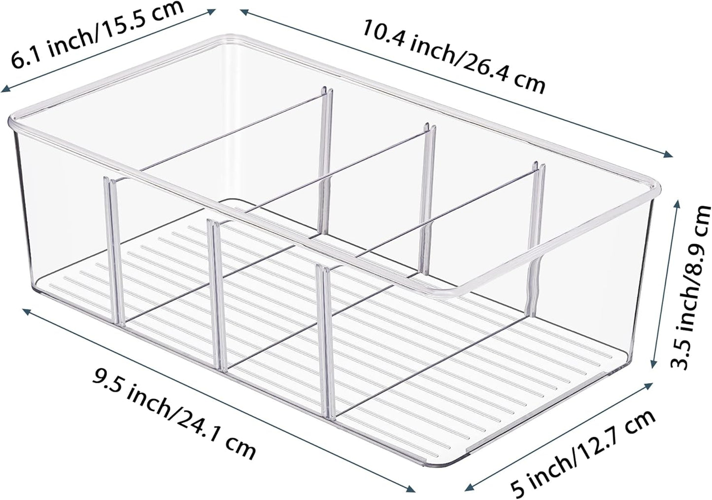 Refrigerator Divider Storage Box Set of 4 – Large Capacity Clear Food Organizer with Removable Dividers
