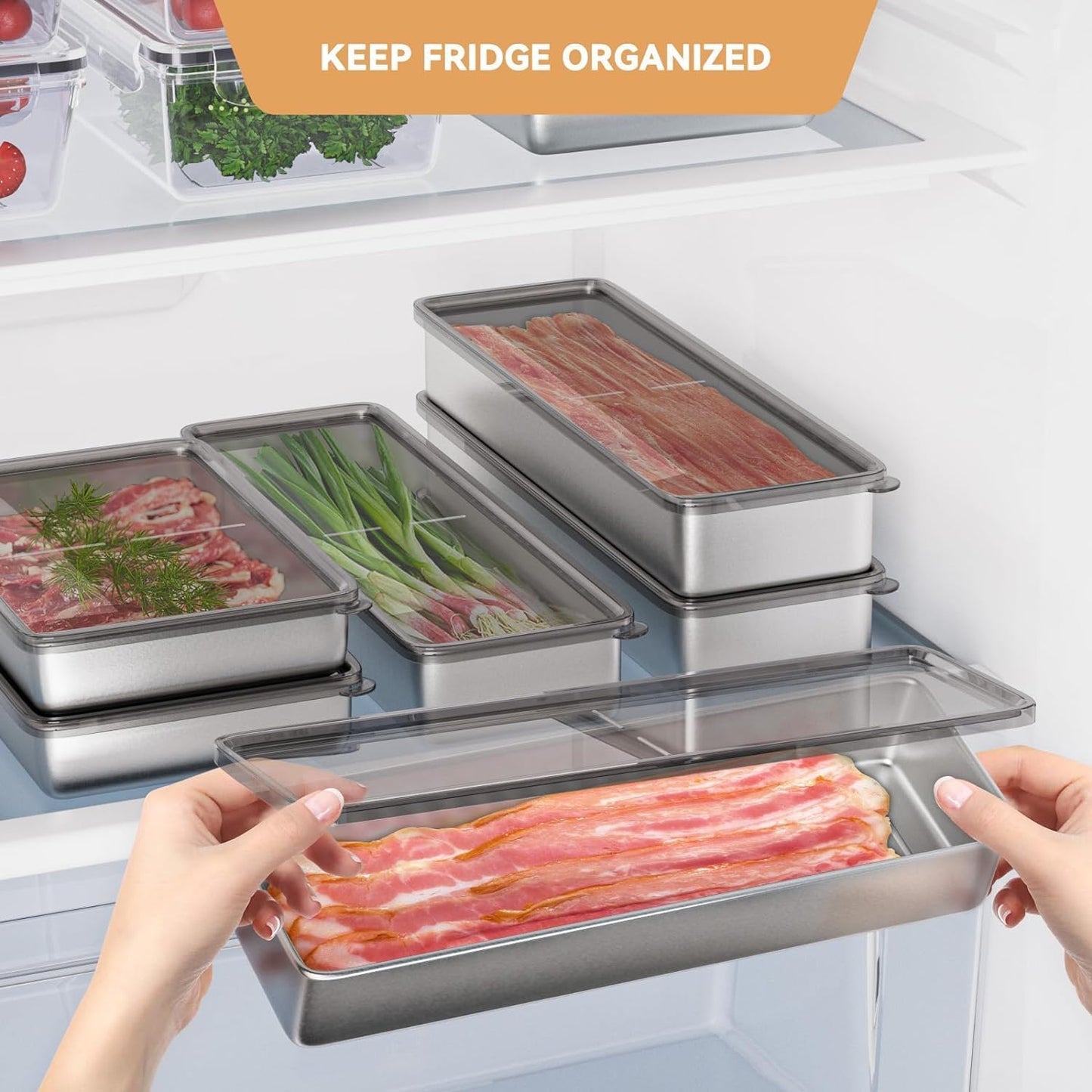 Rectangular Refrigerator Storage Container – Food Preservation Box with Lid for Bacon & Meat
