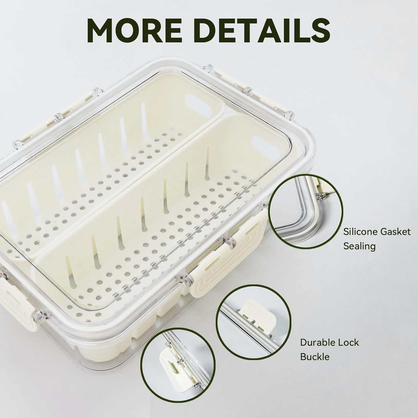 Rectangular Refrigerator Fresh-Keeping Storage Box with Drain Basket Insert 24×17×7cm
