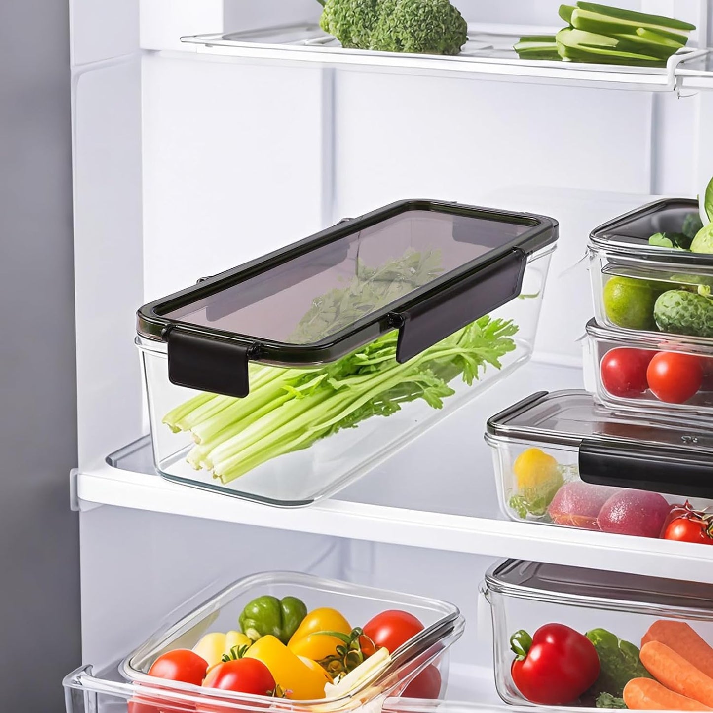 30×10×8cm Large Capacity Rectangular Refrigerator Storage Box with Lid – Food Organizer Container for Fridge 30×10×8cm