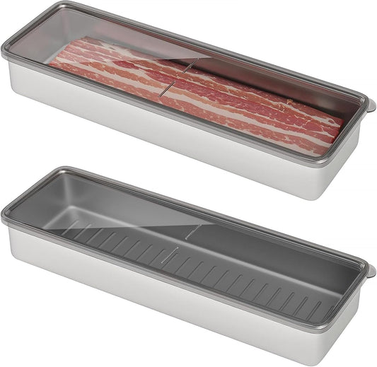Rectangular Refrigerator Storage Container – Food Preservation Box with Lid for Bacon & Meat