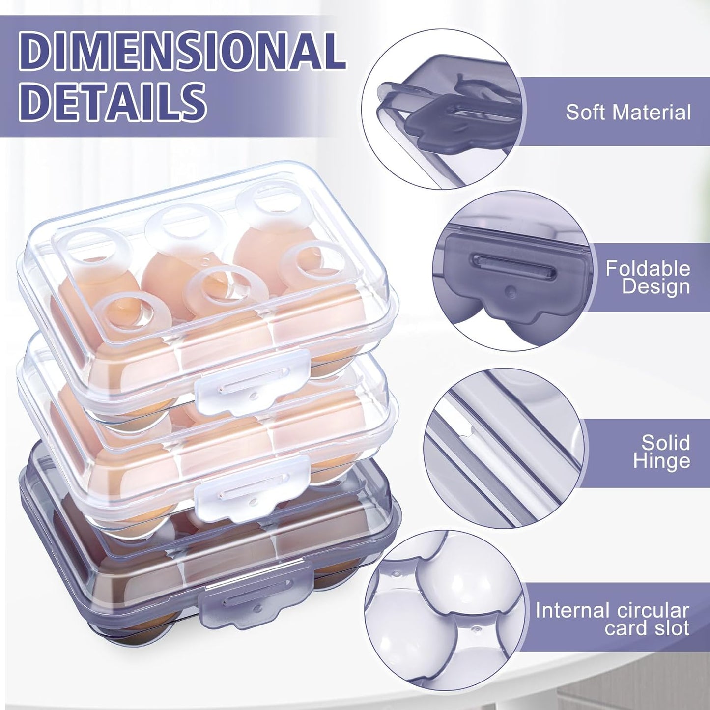 6 Pack Refrigerator Egg Storage Box with Lid – Portable 6-Grid Egg Holder Container, Food-Grade Plastic Egg Tray