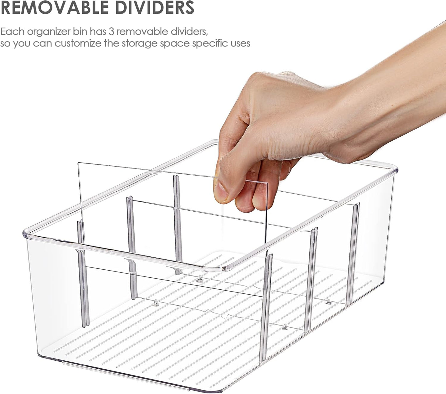 Refrigerator Divider Storage Box Set of 4 – Large Capacity Clear Food Organizer with Removable Dividers