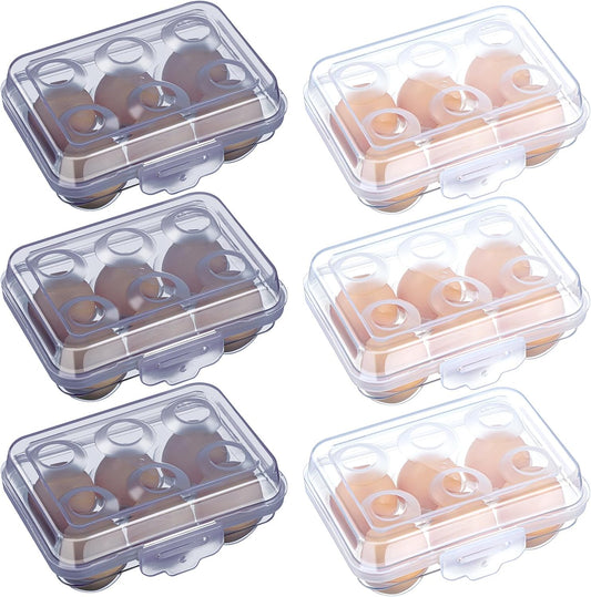 6 Pack Refrigerator Egg Storage Box with Lid – Portable 6-Grid Egg Holder Container, Food-Grade Plastic Egg Tray