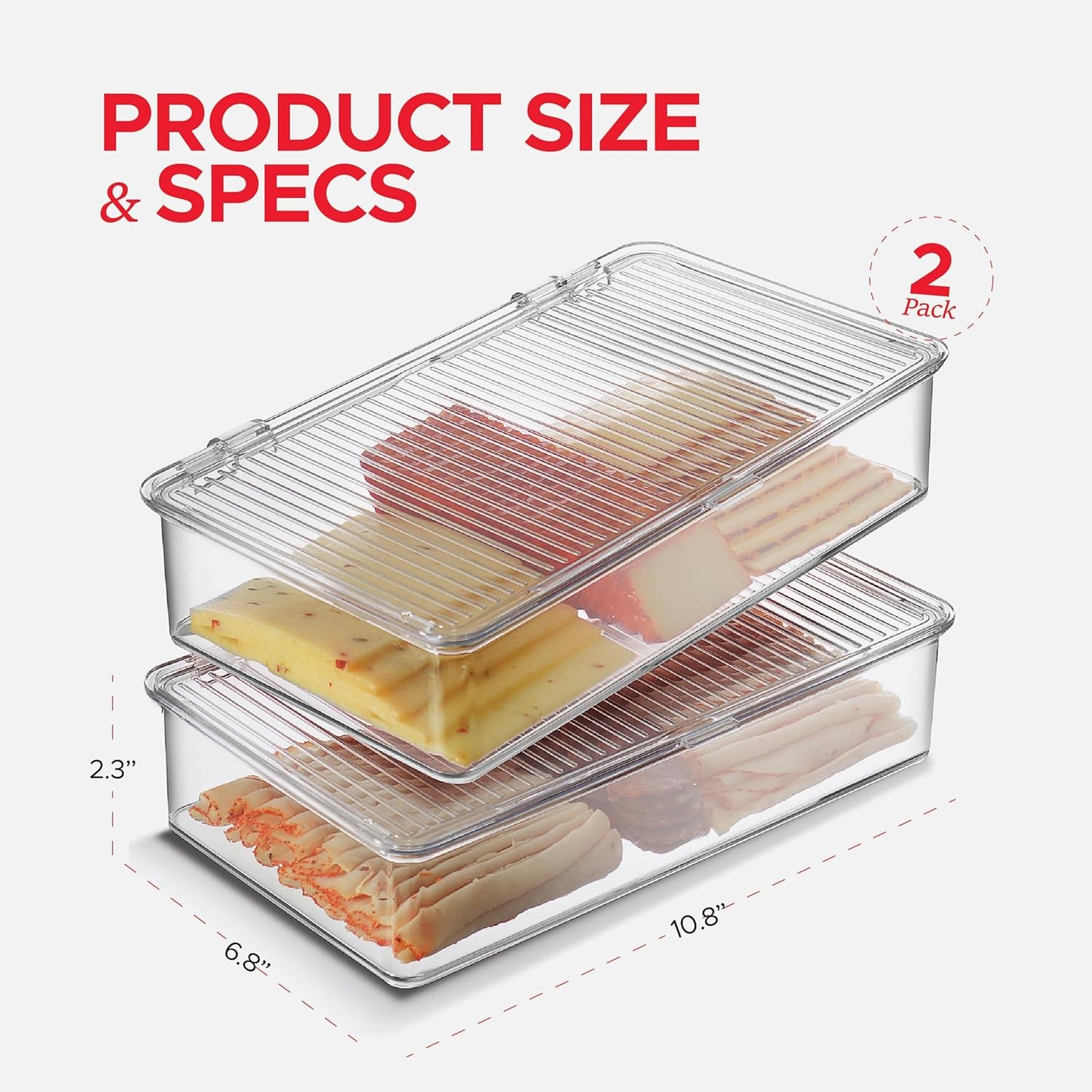 Refrigerator Organizer Bins with Lids – 2 Pack Clear Food Storage Containers for Deli Meat, Cheese, and Snacks