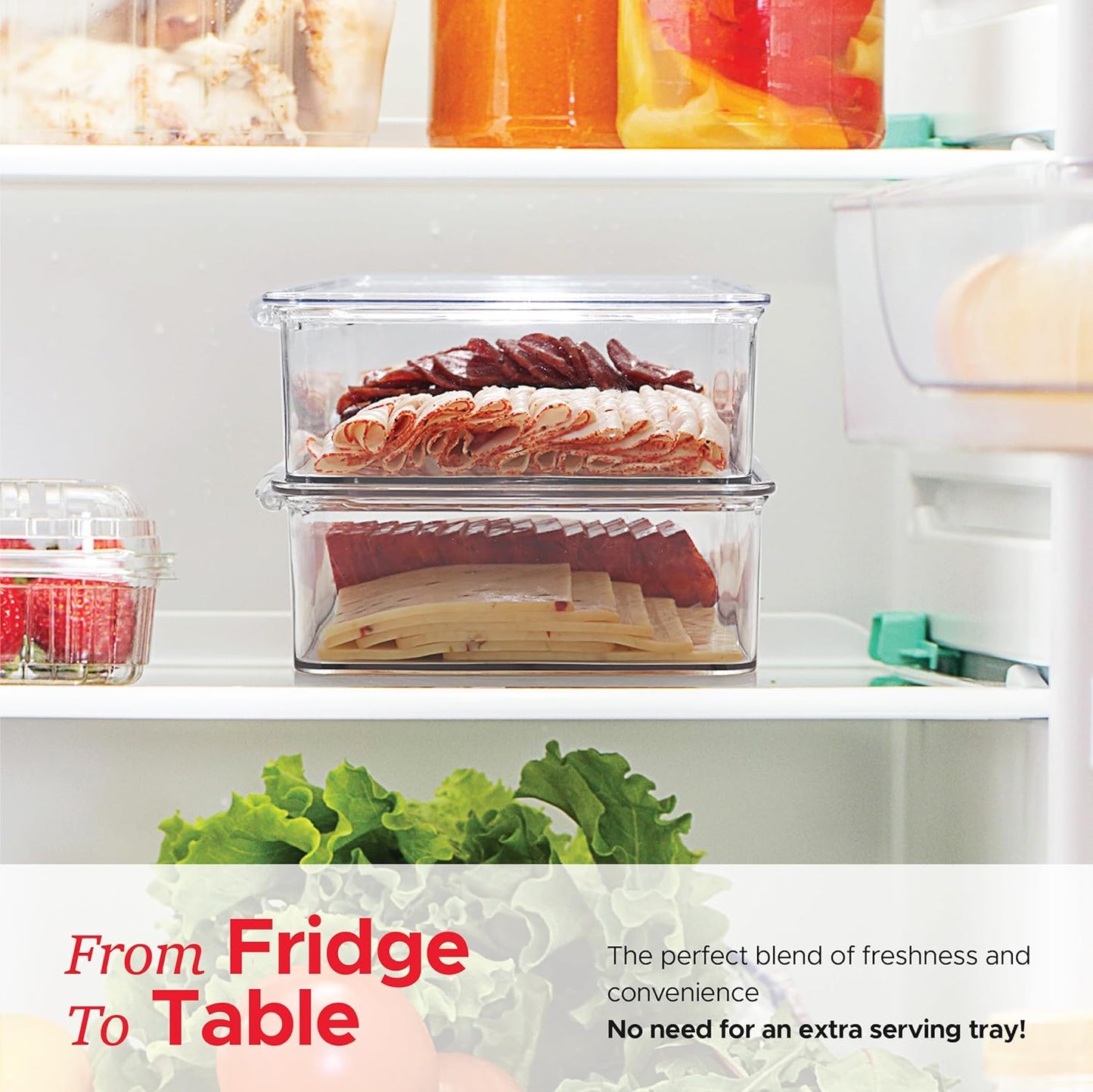 Refrigerator Organizer Bins with Lids – 2 Pack Clear Food Storage Containers for Deli Meat, Cheese, and Snacks