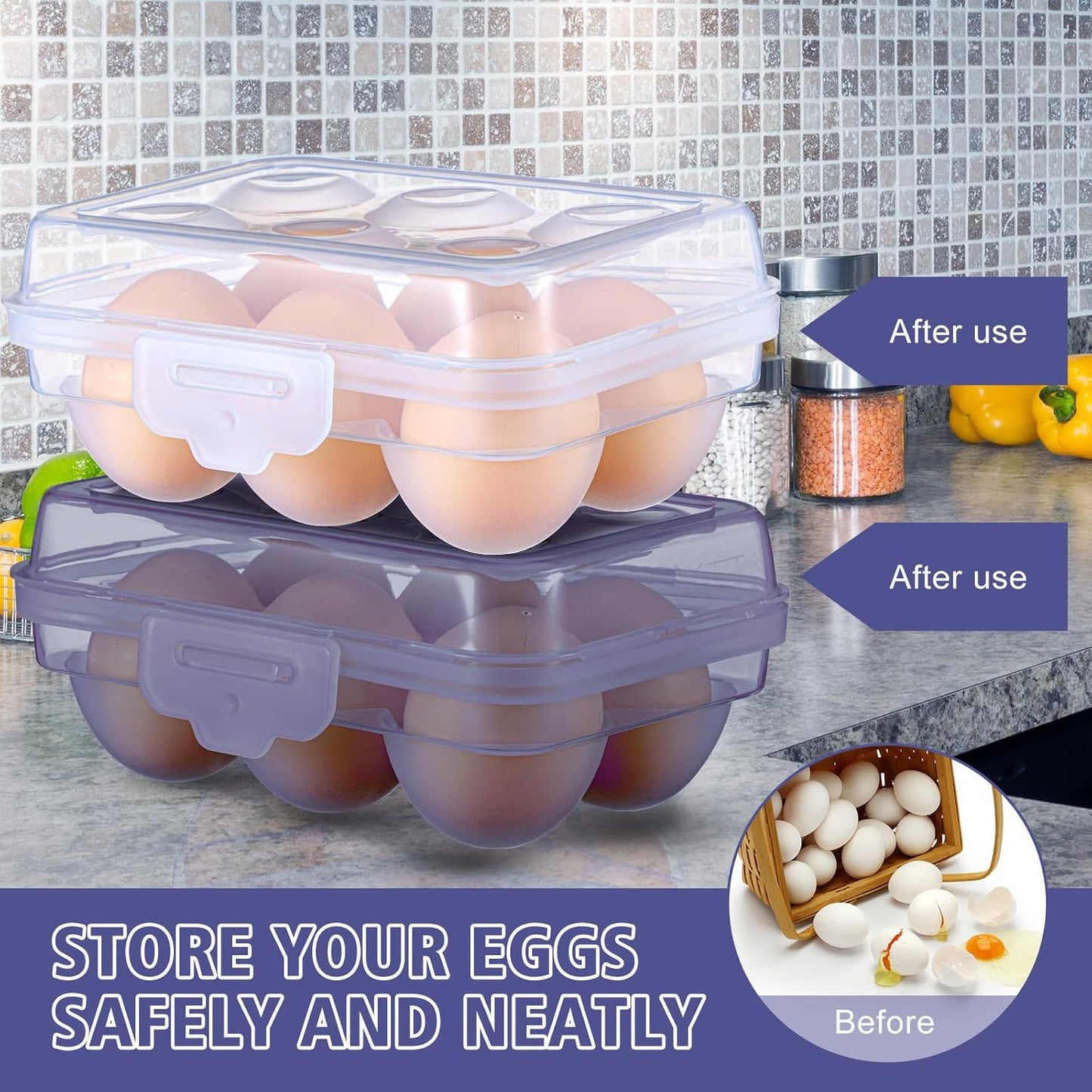 6 Pack Refrigerator Egg Storage Box with Lid – Portable 6-Grid Egg Holder Container, Food-Grade Plastic Egg Tray
