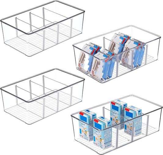 Refrigerator Divider Storage Box Set of 4 – Large Capacity Clear Food Organizer with Removable Dividers