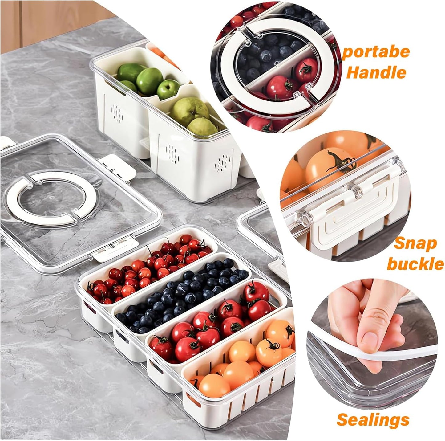 Large Capacity Refrigerator Storage Box with Dividers – Clear Food Organizer for Fresh Fruits, Vegetables, Snacks & Pantry Use