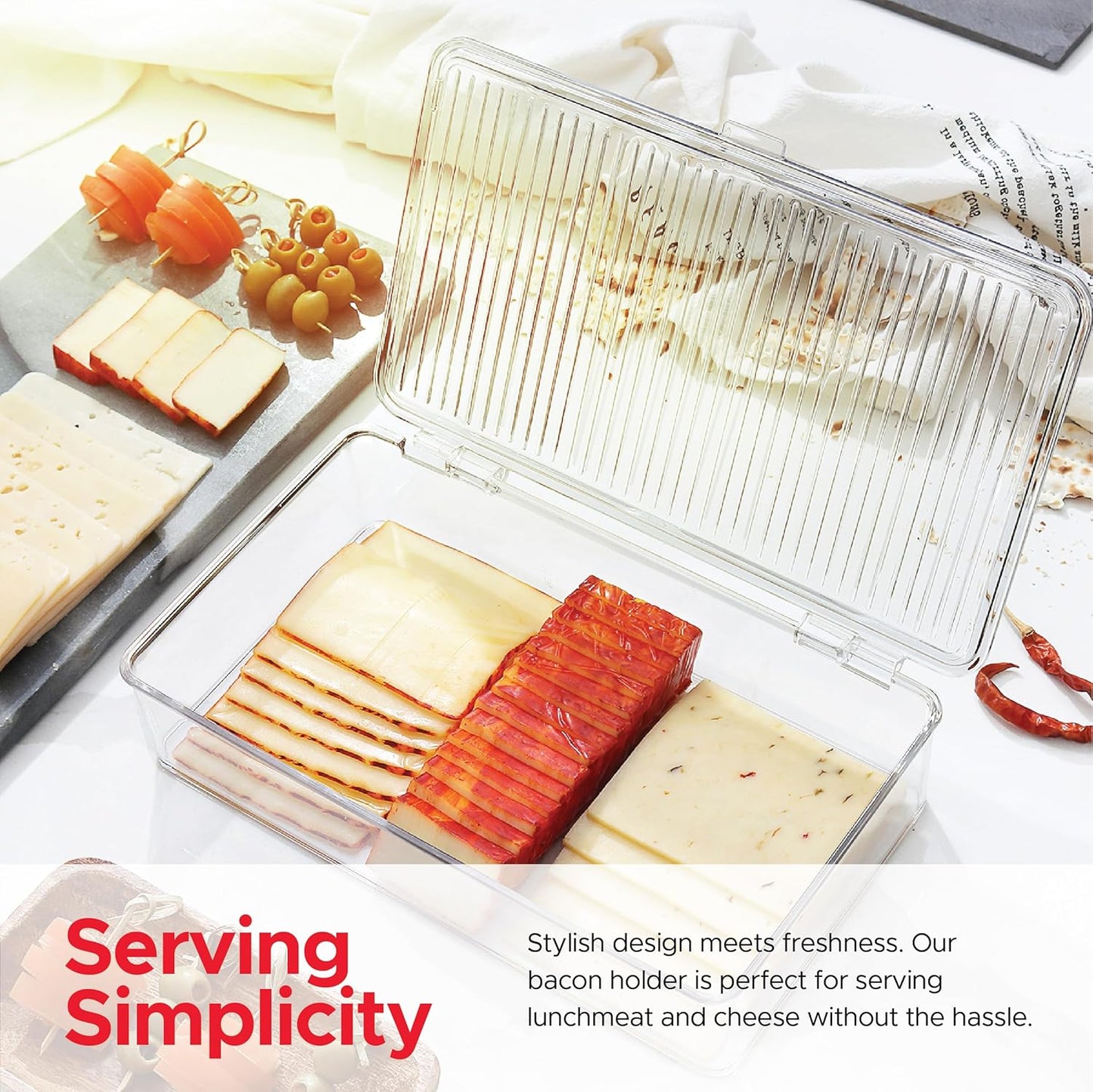 Refrigerator Organizer Bins with Lids – 2 Pack Clear Food Storage Containers for Deli Meat, Cheese, and Snacks